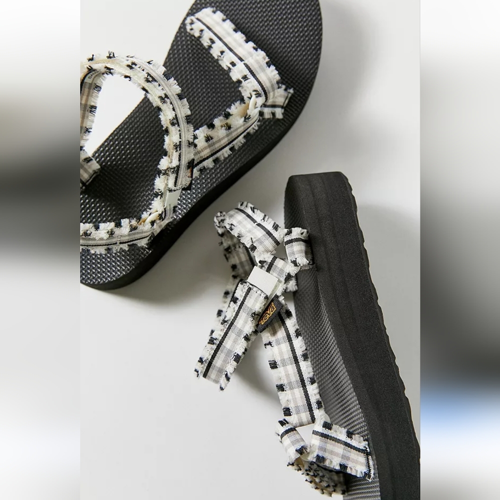 Teva Black and White Midform Fray Sandals